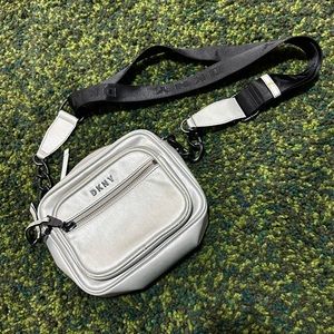 DKNY Abby Camera Shoulder Bag Handbag Silver Faux Leather